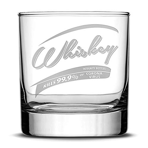 Integrity Bottles Premium Whiskey Glass, Corona Killer Parody Liquor Rocks Tumbler for Drinking Bourbon, Cocktail, Scotch, Old Fashioned Unique Gifts for Men Made in USA, 11oz