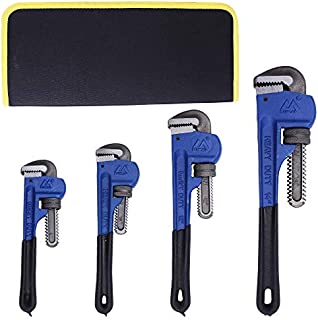 4 Pack Set Heavy Duty Pipe Wrench Set Heat Treated Adjustable 8, 10, 12, 14 Inches Soft Grip Plumbing Wrench Set with Storage Bag