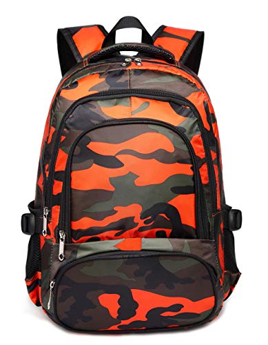 Kids Backpacks for Boys Camouflage Elementary School Bags Bookbags Lightweight Durable (Camo Orange)