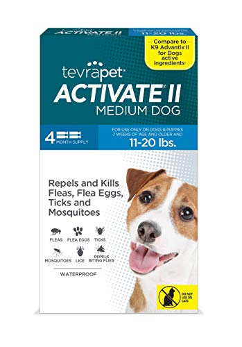 TevraPet Activate II Flea and Tick Prevention for Dogs | 4 Months Supply | Medium Dogs 11-20 lbs | Medicine for Treatment and Control | Topical Drops