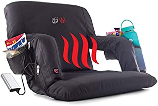 POP Design The Hot Seat, Heated Stadium Bleacher Seat, Reclining Back and Arm Support, Thick Cushion, 4 Storage Pockets Plus Cup Holder, Extra Wide Feature, Battery Pack Not Included