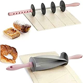 Multi-Function Bread Slicer Set, 2Pcs Adjustable Croissant Cutter Rolling Pins, Stainless Steel Pastry Cutter Donut Cutter DIY Baking Tool for Kitchen for Cutting Dough Making Croissant Cookies