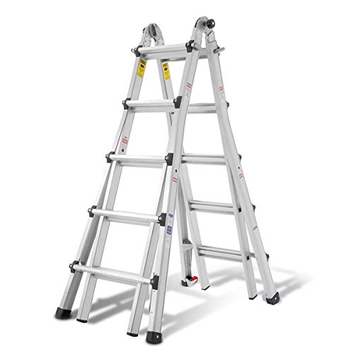 ORIENTOOLS Aluminum Extension Ladder, 300 lb Duty Rating (Load Capacity Type IA) Model 22-Foot Durable and Multi-Purpose Ladder with Two Wheels