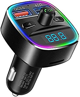 Nulaxy Bluetooth FM Transmitter for Car, QC3.0 & 7 Colors LED Backlit Car Radio Bluetooth Adapter Music Player Hands Free Car Kit with SD Card Slot, Supports USB Flash Drive - NX10 (Black)