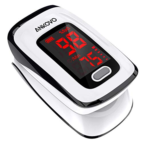 Pulse Oximeter Fingertip (Oximetro), ANKOVO Blood Oxygen Saturation Monitor, Heart Rate Monitor and SpO2 Levels, Portable Pulse Oximeter with Case, Lanyard and Batteries (Black)