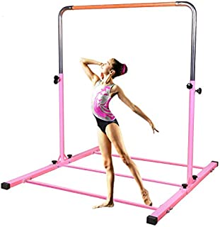 SHIWEI TJ Fitness Gymnastics Training Bar- Height Adjustable 3' to 5' Horizontal Kip Bar for Kids (Pink)