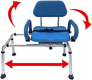 Carousel Sliding Transfer Bench with Swivel Seat. Premium PADDED Bath and Shower Chair with Pivoting Arms. Space Saving Design for Tubs and Shower.