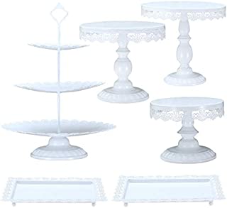 XINLIYA Set of 6 Pieces Metal Cake Stands Round Cake Stands Square Candy Fruite Display Plate Cupcake Serving Tower Wedding Brithday Party Celebration Home Decoration,Antique White