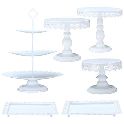 XINLIYA Set of 6 Pieces Metal Cake Stands Round Cake Stands Square Candy Fruite Display Plate Cupcake Serving Tower Wedding Brithday Party Celebration Home Decoration,Antique White