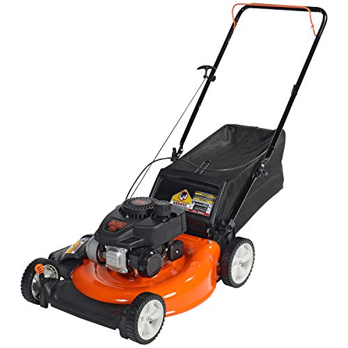 BLACK+DECKER 21 Inch 140cc 3-in-1 Gas Powered Walk Behind Push Mower - Side Discharge, Mulching, and Bagging Capabilities, Black and Orange