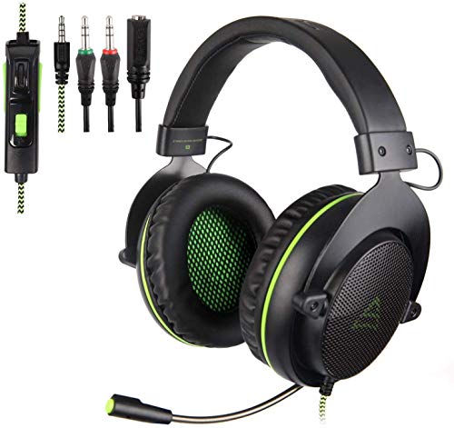 Xbox One, PS4 PS5 Gaming Headset with Mic, 3.5mm Wired Over-Ear Noise Cancelling Volume Control Gamer Headphones for Mac/PC/Laptop/Smartphones (Black&Green)