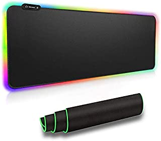 Large RGB Gaming Mouse Pad - REAWUL 14 Modes Oversized Glowing Led Extended Mousepad, Anti-Slip Rubber Base and Waterproof Surface, Extra Large Soft Led Computer Keyboard Mouse Mat - 31.5 x 11.8in