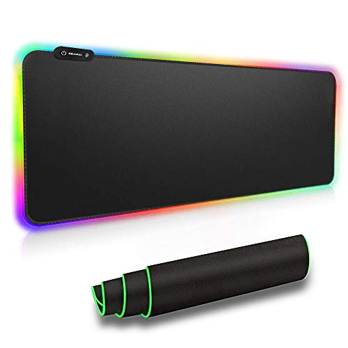 Large RGB Gaming Mouse Pad - REAWUL 14 Modes Oversized Glowing Led Extended Mousepad, Anti-Slip Rubber Base and Waterproof Surface, Extra Large Soft Led Computer Keyboard Mouse Mat - 31.5 x 11.8in