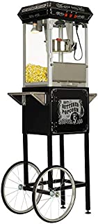 Funtime Sideshow Popper 8-Ounce Hot Oil Popcorn Machine with Cart, Black/Silver