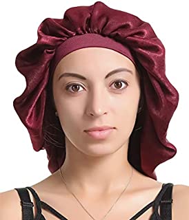 Satin Silk Bonnet Sleep Cap - Printing Soft Extra Large Wide Band S Women Night Hat for Long Curly Natural Hair Cap Salon Silk Scarf Chemo Patient Slouch Slouchy, Christmas Santa Day Gifts for Women