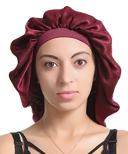 Satin Silk Bonnet Sleep Cap - Printing Soft Extra Large Wide Band S Women Night Hat for Long Curly Natural Hair Cap Salon Silk Scarf Chemo Patient Slouch Slouchy, Christmas Santa Day Gifts for Women