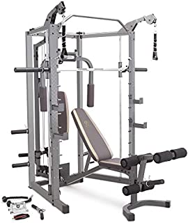 Marcy Smith Cage Machine with Workout Bench and Weight Bar Home Gym Equipment SM-4008