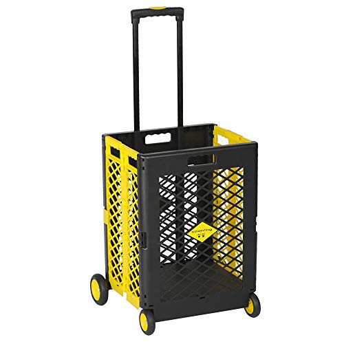 LUCKYERMORE Rolling Crate Folding Grocery Shopping Cart with Wheels Heavy Duty Expanding Height 55lb Weight Capacity, 12x15 x20 Inch,carrito de compras