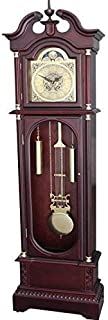 Grandfather Floor Clock Blue Moon Roman Numeral Wooden Long Case Tall Antique Cherry Oak Large Solid Wood Home Decor Free Standing Vintage Longcase Gold Pendulum Automatic Single Chime Quartz Glass Do