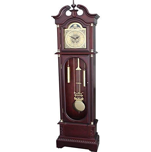 Grandfather Floor Clock Blue Moon Roman Numeral Wooden Long Case Tall Antique Cherry Oak Large Solid Wood Home Decor Free Standing Vintage Longcase Gold Pendulum Automatic Single Chime Quartz Glass Do