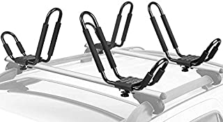 Leader Accessories Kayak Rack 2 Pair J Bar for Canoe Surf Board SUP On Roof Top Mount Crossbar with 4 pcs Tie Down Straps