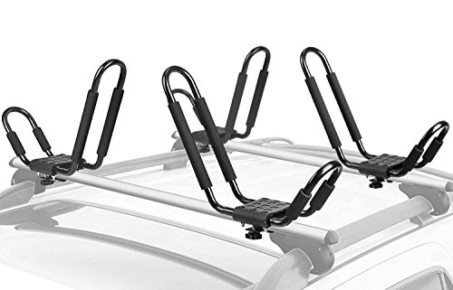 Leader Accessories Kayak Rack 2 Pair J Bar for Canoe Surf Board SUP On Roof Top Mount Crossbar with 4 pcs Tie Down Straps