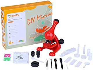 DONZY Kids Beginner 40X-640X Biological Microscope Toy STEM Kit with Professional Optical Glass Eyepiece- Educational Learning Toys for Age of 3,4,5,6,7,8,9 Children (Red)