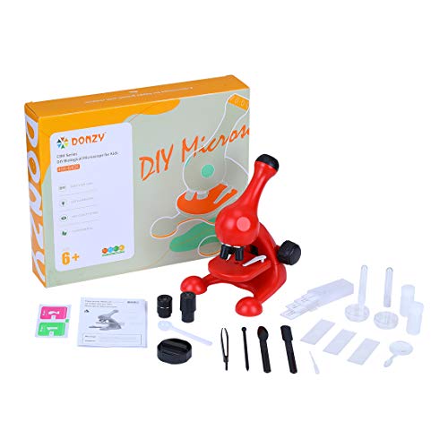 DONZY Kids Beginner 40X-640X Biological Microscope Toy STEM Kit with Professional Optical Glass Eyepiece- Educational Learning Toys for Age of 3,4,5,6,7,8,9 Children (Red)