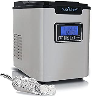 Countertop Digital Ice Cube Maker - Upgraded Portable Stainless Steel Ice Molder Machine, Stain Resistant w/Built-in Freezer, Over-Sized Ice Bucket Machine w/Easy-Touch Buttons, Silver - NutriChef