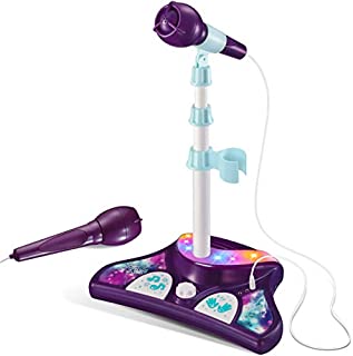 L P Kids Karaoke Machine with 2 Microphones and Adjustable Stand, Music Sing Along with Flashing Stage Lights and Pedals for Fun Musical Effects