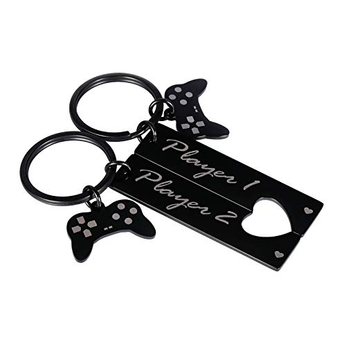 2 PCS Funny Gamer Player 1 Player 2 Matching Keychain Gifts for Couple Boyfriend Keyrings to My Man Husband Fiance Gifts from Wife Girlfriend Valentine Birthday Gifts for Him Her