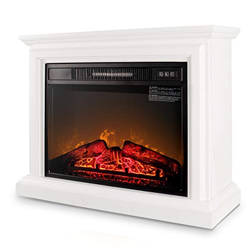 Belleze 3D Infrared Electric Fireplace Stove 31inch With Remote Control (White) Portable Indoor Space Freestanding Heater  1400W with Long Glass View