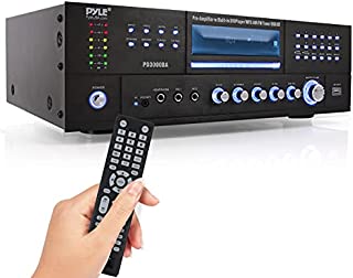 4-Channel Wireless Bluetooth Power Amplifier - 1000W Stereo Speaker Home Audio Receiver w/ FM Radio, USB, Headphone, 2 Microphone w/ Echo, Front Loading CD DVD Player, LED, Rack Mount - Pyle PD1000BA