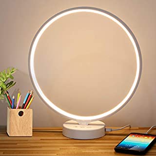 Albrillo Modern Table Lamp - Dimmable LED Desk Lamp with USB Port, Touch Control and Timer, Warm or Cold White 3000K-6500K, CRI95+ Light Therapy Lamp, Bedside Lamp for Bedroom, Office, Living Room