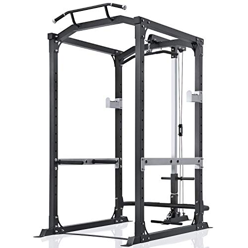 MaxKare Power Rack Power Cage with LAT Pulldown 1500-Pound Capacity 14 Height Adjustable Squat Cage with Squat Rack | Pull-up Bar | Dip Bar | for Home Gym Barbell Strength Training Smith Machine