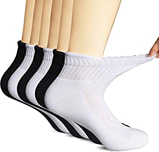 MD 6 Pairs Non-Binding Men's Moisture Wicking Cushion Quarter Bamboo Diabetic Socks 13-15 3Black/3White