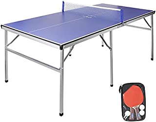 ZENY 6ft Portable Table Tennis Table Foldable Midsize Indoor Outdoor Ping Pong Table Set with Net 2 Ping Pong Paddles 3 Balls