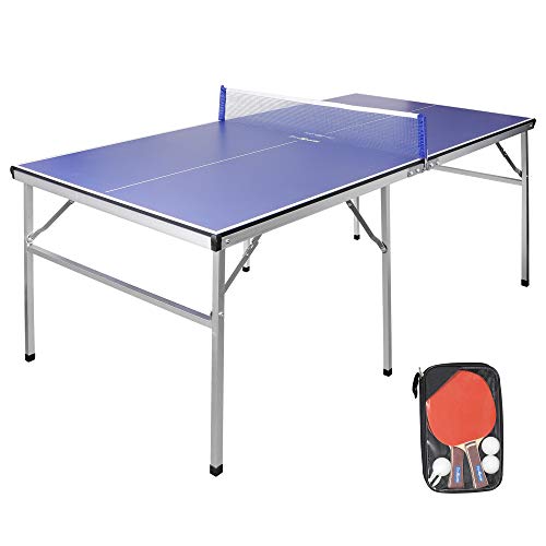 ZENY 6ft Portable Table Tennis Table Foldable Midsize Indoor Outdoor Ping Pong Table Set with Net 2 Ping Pong Paddles 3 Balls