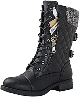 GLOBALWIN Women's 1842 Black Mid Calf Lace Up Combat Boots 8.5M