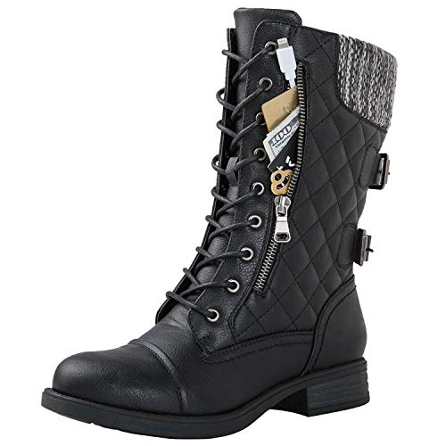 GLOBALWIN Women's 1842 Black Mid Calf Lace Up Combat Boots 8.5M