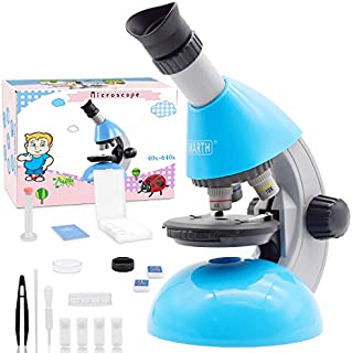 Emarth Microscope, Kids Microscope 40X- 640X with Science Kits Beginners Microscope Includes 25 Slides for Student Children-Blue