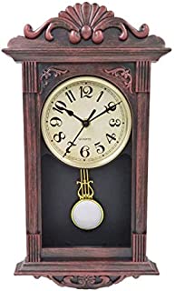 LIN'A3 Retro Pendulum Wall Clock Vintage Clock Antique Plastic Grandfather Plastic Wall Clock with Pendulum Non Ticking Silent,41x22x7cm (Bronze Red)