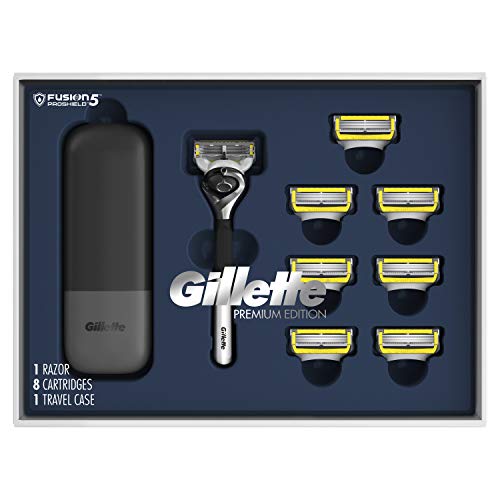 Gillette ProGlide Shield Shave Gift Set for Men - 8 Fusion ProGlide shield Blade Refills,1 Razor Handle, 1 Razor Case