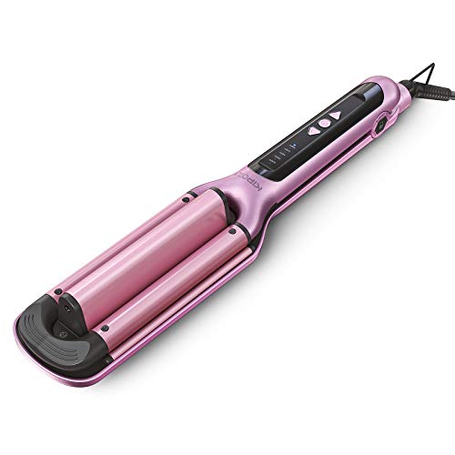 KIPOZI Beach Wave Curling Iron 3 Barrel Deep Hair Waver Ceramic Waving Wand Beachy Crimper Hair Iron Adjustable Heat 300 - 420  Dual Voltage Pink