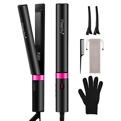 Hair Straightener, Magicfly Flat Iron with Ceramic Tourmaline Ionic, Straightening and Curling Iron with Adjustable Temp, Instant Heat, LCD Display, 360 Swivel Cord for All Hair Types (Black)