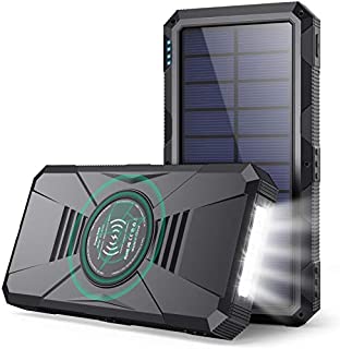 Gixvdcu Solar Portable Charger,30800mAh Dual QC4.0 15W Wireless Charging PD25W Fast Charging Power Bank 3 Input 4 Output Battery Pack External Solar Panel Charger with Flashlights for Phone,Table etc.