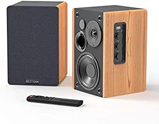 Bookshelf Speakers, BESTISAN Powered Bluetooth Bookshelf Speakers, Optical Input, Wireless Studio Monitors, 4 Inch Near Field Speaker - 50W RMS - Wood Grain 2.0 Stereo Active Near Field Monitor