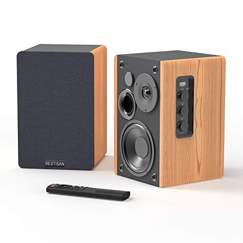 Bookshelf Speakers, BESTISAN Powered Bluetooth Bookshelf Speakers, Optical Input, Wireless Studio Monitors, 4 Inch Near Field Speaker - 50W RMS - Wood Grain 2.0 Stereo Active Near Field Monitor