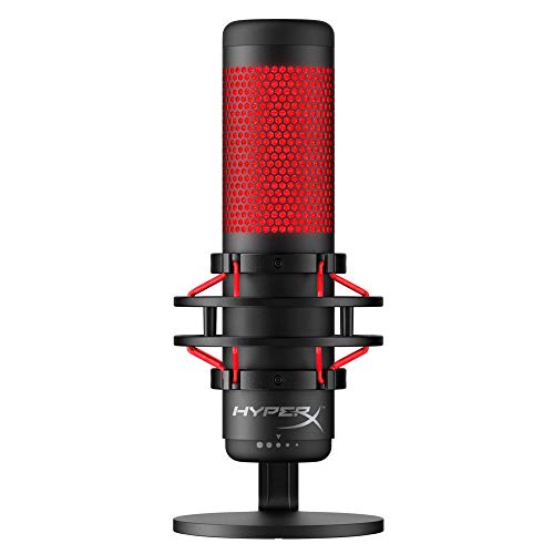 HyperX QuadCast - USB Condenser Gaming Microphone, for PC, PS4, PS5 and Mac, Anti-Vibration Shock Mount, Four Polar Patterns, Pop Filter, Gain Control, Podcasts, Twitch, YouTube, Discord, Red LED