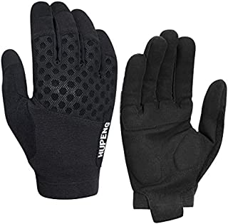 HUPENG Full Finger Mountain Cycling Gloves, Anti-Shock Padded Bike Motorcycle Outdoor Sport Gloves for Men/Women (Black, Large)